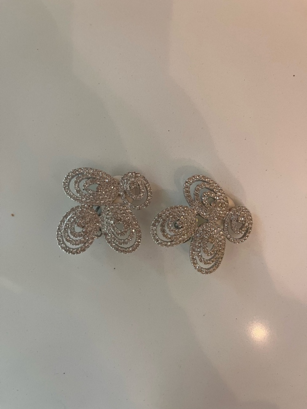 Rhinestone Floral Statement Clip-On Earrings - Silver Sparkle